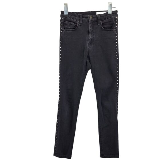 Rag & Bone High Rise Skinny Jeans Black Studded Women's Size 26 - Picture 3 of 11